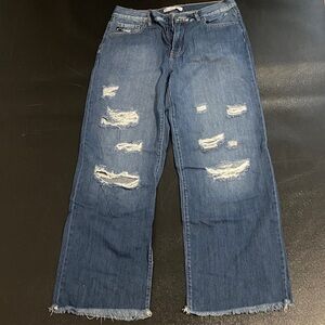 KanCan Dark Blue Distressed Wide Leg Jeans
